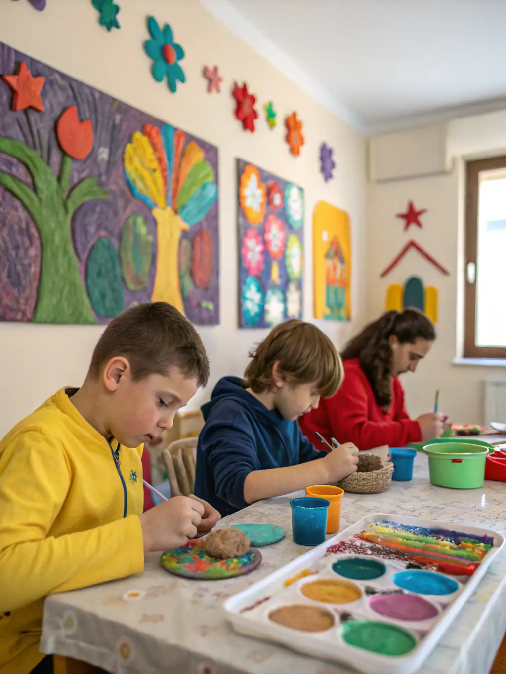 An image showing two children with autism communicating with each other using visual aids, highlighting the importance of effective communication strategies.